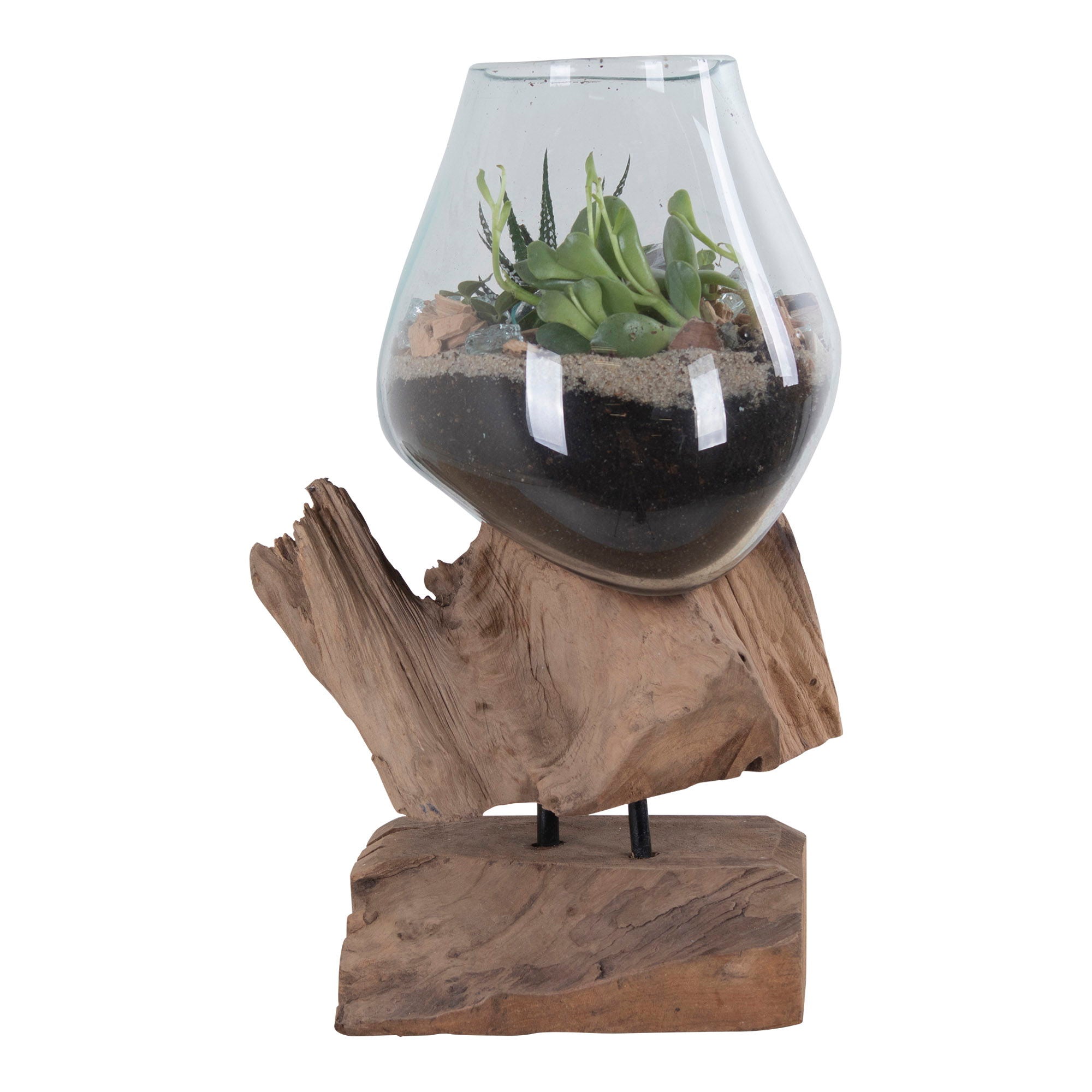 Glas-Dekoration auf Teakholz, h25 cm